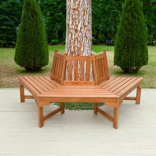 Spetebo Banc d'arbre en eucalyptus semi-circulaire huilé - 155 x 78 cm - Banc d'arbre en bois semi-naturel - Banc rond en bois massif résistant aux...