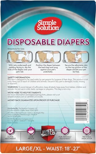 Simple Solution True Fit Einweg-Hundewindeln für Hündinnen, super saugfähig, mit Nässeindikator, L/XL | 12 Stück