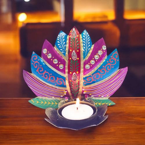 Hand-Painted Iron Tealight Candle Holder | Vibrant and Sturdy Decorative Accent for Wall or Table | Ideal for Entryways, Living Rooms, Patios, and Gardens | 5x3x4 Inches (Style 1)
