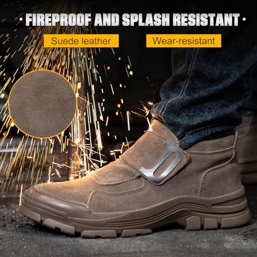 Image of Hogent Welding Work Boots for Men Slip on Steel Toe Shoes for Men Soft Comfortable Safety Boots Mens Work Boots Indestructible Puncture Proof Construction Boots for Men Safety Toe Footwear for Welder