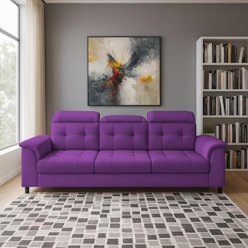 Image of Casaliving Ella 3 Seater Sofa Set for Living Room (Purple Colour Fabric) Premium Fabric Sofa