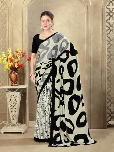 Image of SIRIL Women's Crepe Silk Printed Saree with Unstitched Blouse Piece