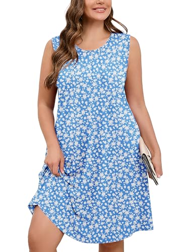 Image of AusLook Plus Size Midi Dress for Women Sleeveless Casual Summer Tank Dress with Pockets A-Line Loose Swing Dress 1-5X