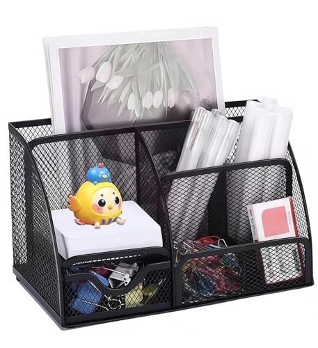 Sinxioer Schreibtisch Organizer,Bleistifthalter auf dem Schreibtisch, Stifte organizer schwarz, 7 Stifte organizer mit schubladen,Stiftehalter Metallgewebe,ZF1016 Büro organizer