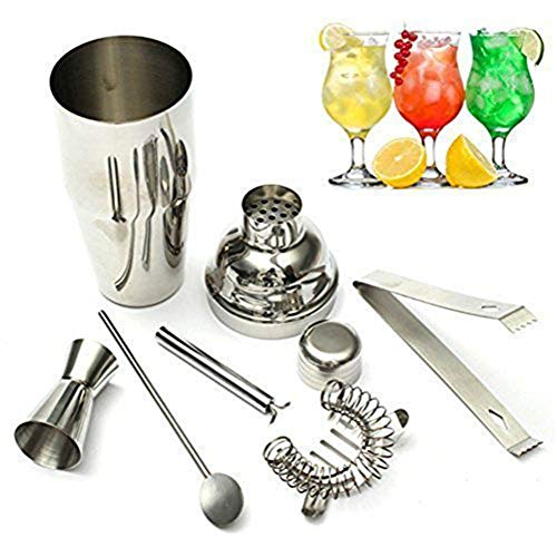 VAK 5pcs Stainless Steel Cocktail Shaker Making Set 550ml Shaker Drink Strainer Ice Clip Tongs Mixing Spoon Measuring Cup Bar Tool