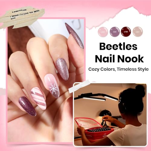 Image of Beetles Gel Nail Polish Set, 119 PCS 100 Colors Gel Polish Kit with Base, Glossy Matte Glitter Top Coat, Nook Pearl Cat Eye White Red Pink Nude Colors, Soak Off UV LED Home Manicure Gift for Women