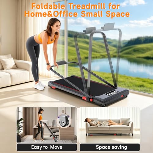 Image of Walking Pad Treadmill with Incline and Handle Bar, 7.5MPH Under Desk Foldable Treadmill for Home Office with Remote Control
