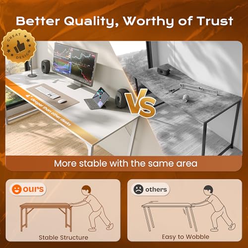 Image of PRAISUN 48 X 24 Inch Computer Desk with Deeper Desktop, Gaming Office Writing Work Desk for Home Office, Study, Bedroom, Work from Home, Metal Frame, White