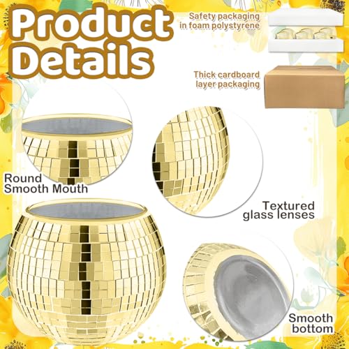 Image of 6 Pcs Disco Ball Vase,5 inch X 6 inch Disco Ball Centerpieces,Glass Disco Ball Planter Mirror Disco Ball Decor Can Be Used for Wedding Centerpieces,Birthday,Office(Gold)