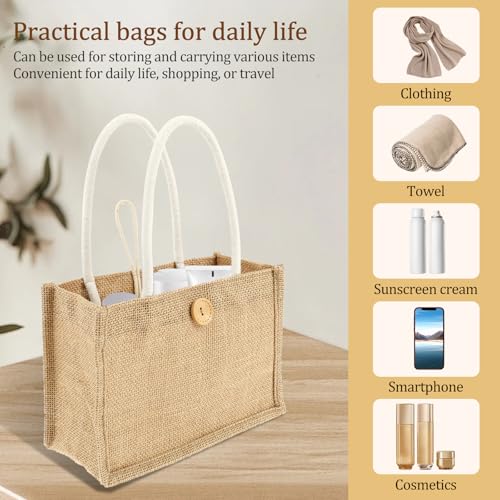 12/6Pcs Burlap Tote Bag with Handle, Waterproof Burlap Bags, Reusable Jute Tote for Groceries Beach Day4