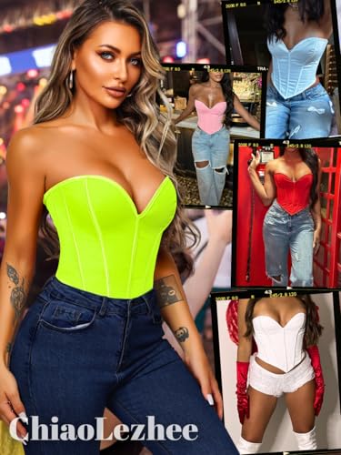 Image of ChiaoLezhee Heart Corset Top For Women, Sexy Concert Outfits Going Out, Strapless Crop Top, Overbust Bustier