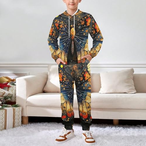 Boy's Girl's Hooded Tracksuit Pullover Sweatshirt Jogging Pants Sweatsuit, Flying Butterfly Patterns Art3