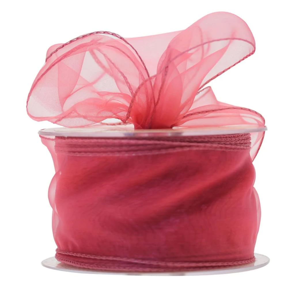 Quality Florist / Craft Rose Pink Wired Edge Chiffon Organza Ribbon (70mm wide x 20m)