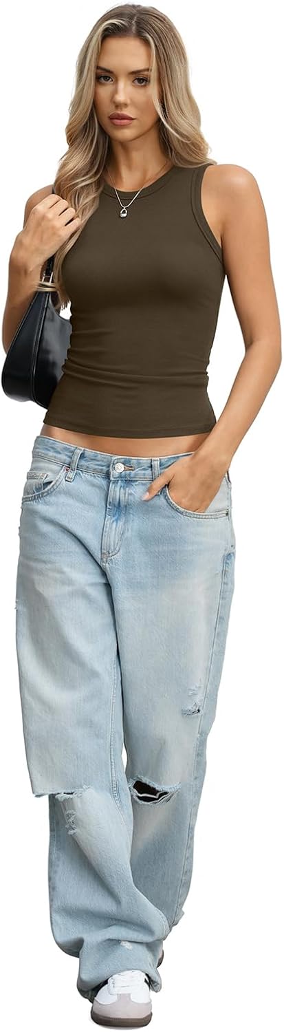 Womens Ribbed Cotton Tank Tops Basic Crew Neck Sleeveless Shirts Fitted Going Out Tops Summer Trendy 2026 - Image 6