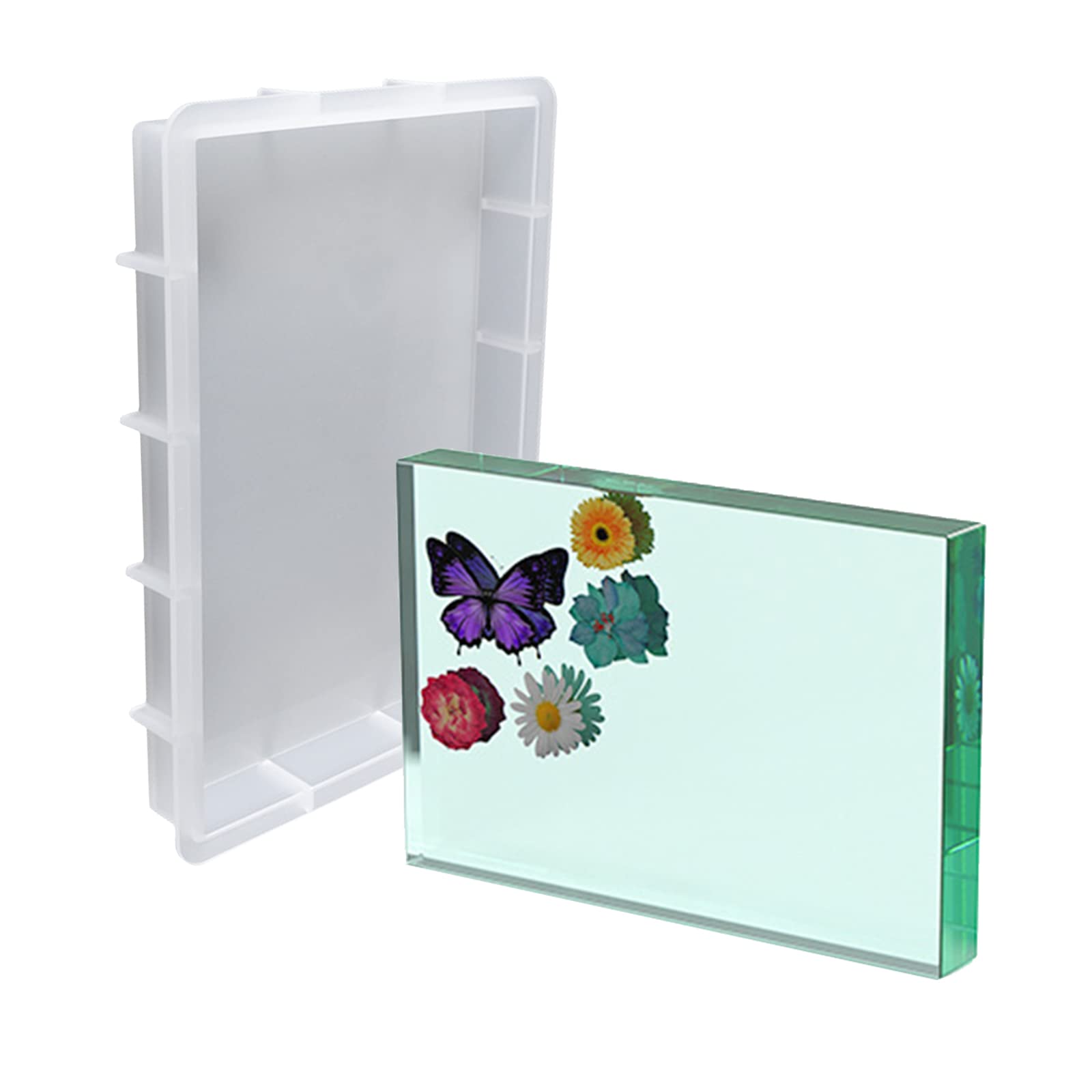 WANDIC Rectangle Shape 3D Silicone Mold, 1 Piece Crystal Epoxy Resin Mould Mirror Silicone Mold for Specimen Art and Home Decoration