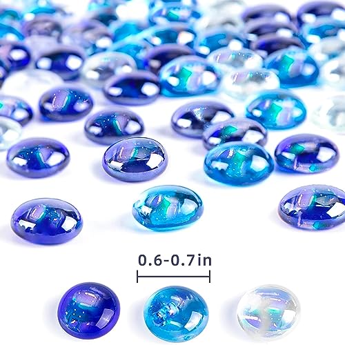 image for FUTUREPLUSX 1LB Iridescent Flat Glass Marbles, Vase Fillers Blue Mixed