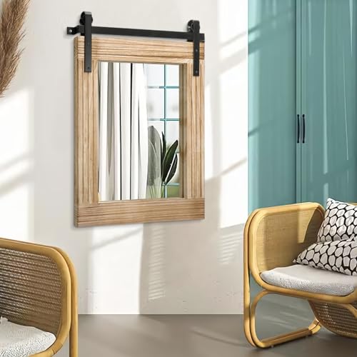 Miroir rustique rectangulaire vertical cadre bois ferme 76x55 - 5