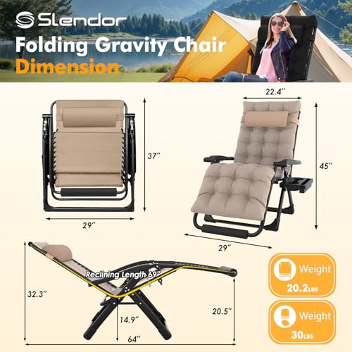 Image of Slendor Oversized Zero Gravity Chairs XL, 29in Padded Recliner Chair, Beige