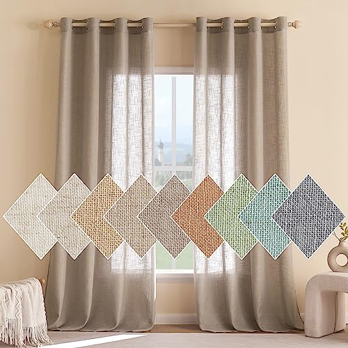 Woaboy Leinen Gardinen Vorhänge Ösen 2er Set 140x225cm Dunkelbraun – Ansicht 2