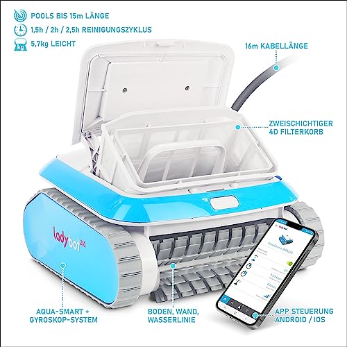 BWT Poolroboter Ladybot L200 vollautomatisch, Boden Wand Wasserlinie Sauger Reiniger, Pool Reinigung, App-Steuerung, Schwimmbecken, Menge: 1 Stück – Bild 3