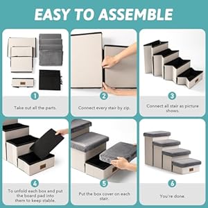 Dog stair for small dogs with storage foldable pet step with soft cover older cat ramp for chair couch sofa lightweight durable comfort 397x13x212 inch 5 tiers grey  urban country home decor