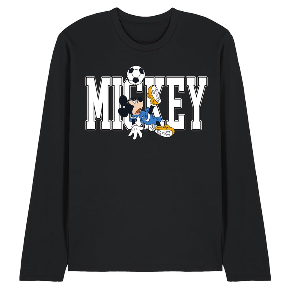 Disney Unisex Mickey Mouse Football Kick Long Sleeve T-Shirt, Black | Size: 2XL