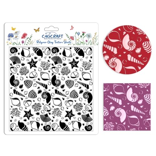 CHGCRAFT Seashell Silhouette Polymer Clay Texture Sheets Coral Silicone Texture Stamp Bubbles Clay...