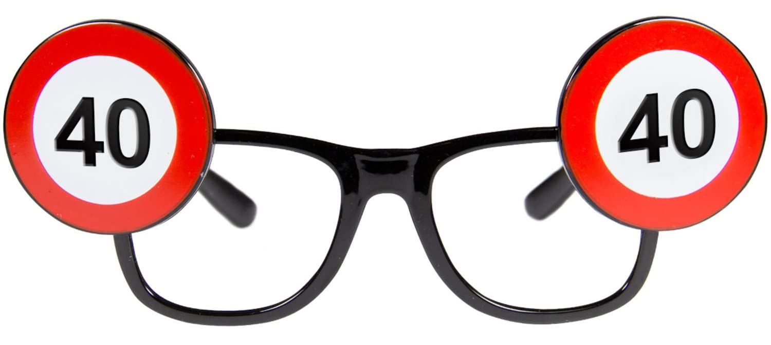 Folat 24940 40th Birthday Traffic Sign Glasses, Unisex Adult, Multi Colors, Zahl 40