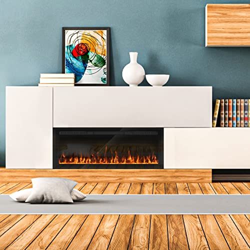 Upesitom 50" Electric Fireplace Recessed & Wall Mounted Fireplace Heater, Wall Fireplace Inserts, Mirrored Led Linear Fireplace With Remote Control, Timer, Adjustable Flame Color, 750/1500W, Black #TOP4