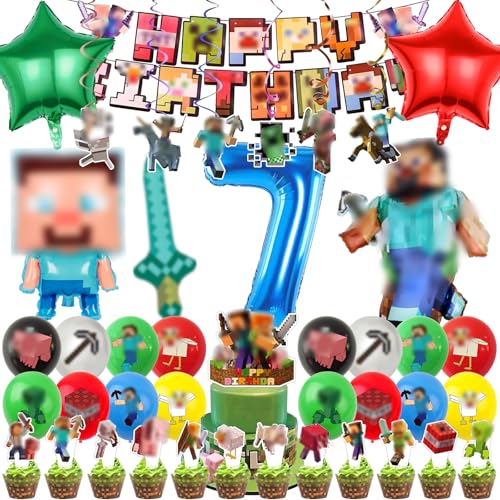 Huangzd 54 Peças Balões de Aniversário Piex 7 Anos Menino, Decoração de Aniversário Balões Piex, Balões de Aniversário Infantil, Conjunto de Balões para Festa de Decoração de Aniversário de Meninos (7