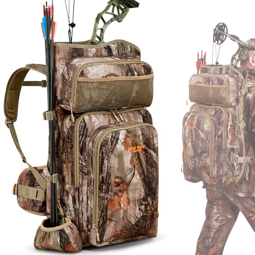 NEW VIEW Bow Hunting Backpack with Bow Holder, Camo Bow Case for Compound Bow, Tree Saddle Hunting Pack, Large Capacity Archery Backpack for Men and Women