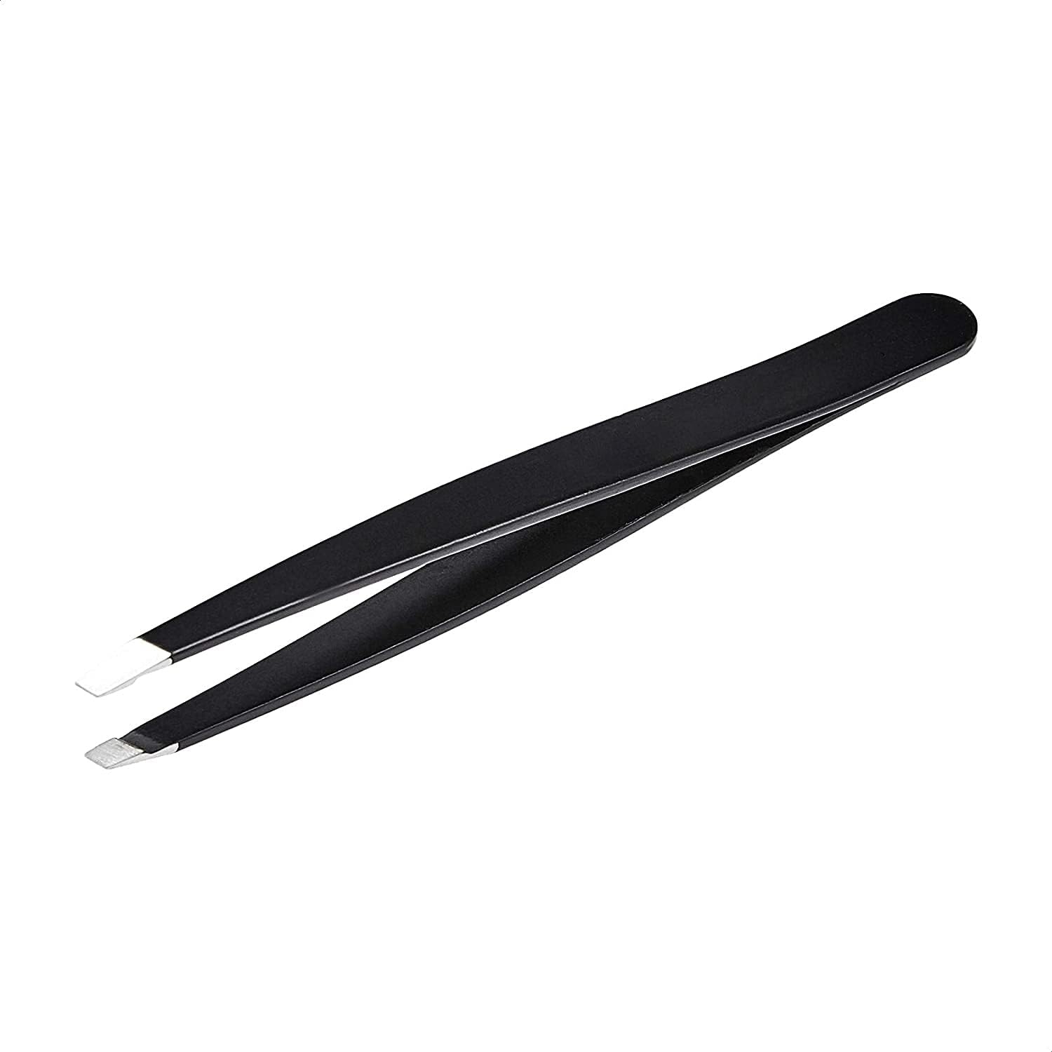 Amazon Basics Pinzas de punta oblicua, profesionales, de acero inoxidable, para eliminar pelo de forma efectiva, ideal para regímenes de belleza diarios, con funda de viaje, negro, 1 paquete