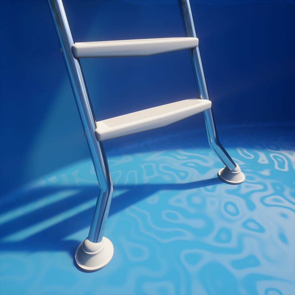 IDEAL Hochbeckenleiter 3/3-stufig V2A 1.4301 - Edelstahl Poolleiter mit Plattform - Für Beckenhöhe 0,90 bis 1,00 m - Ø 42 mm Holm - 2 x 3 ABS Stufen - Bis 120 kg