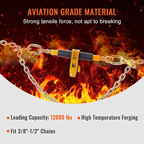 Image of VEVOR Ratchet Chain Binder 3 /8-1 /2 12000 lbs G80 Hook Detachable Handle Heavy Duty Load Binder, Tie Down Hauling Chain Binders for Flatbed Truck Trailer, Black & Yellow