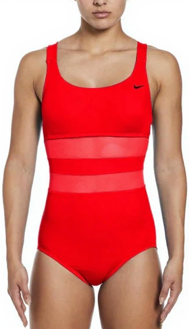 Nike Womens Mesh Solid Edge V-Back One Piece Swimsuit