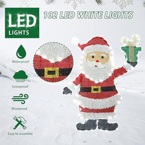Christmas Santa Lighted Decoration Christmas Lighted Santa Clause with Gift Box Pre-Lit 102 LED Lights Decoration for Xmas Home Pathway Lawn Party Display