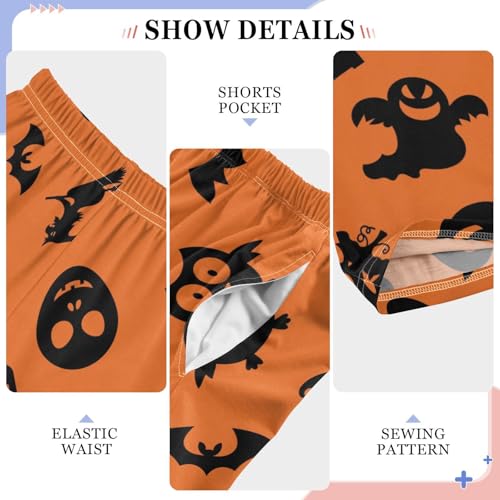 Skull Bat Pumpkin Boys Long Pants Soft Trousers Elastic Waist Kids Lounge Bottoms with Pockets S-XL4