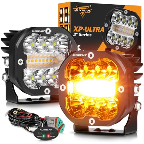 Image of Auxbeam XP-Ultra Series 6 Modes 3 Inch Amber White LED Light Pods | 9600LM, Dual Color Offroad Lights for Trucks Jeep ATV, Spot Flood Combo Ditch Lights, Strobe Light, LED Cube, Memory Function