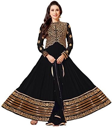 Whatshop Women's Karishma Kapoor Designer Floor Length Anarkali Suit Free Size Black