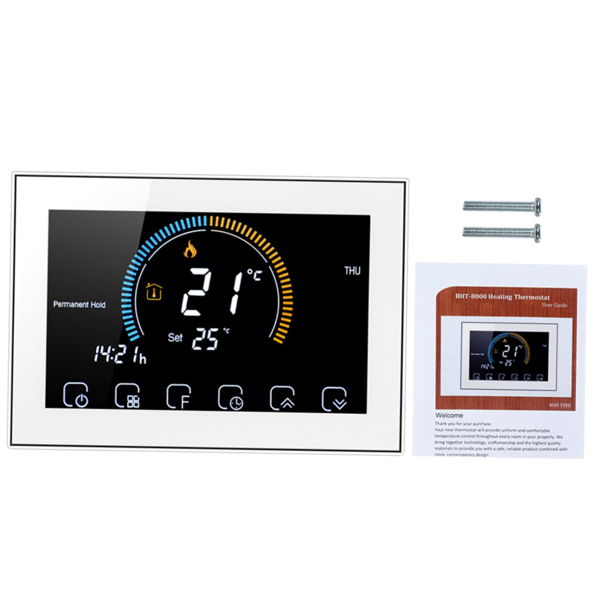 NUOBESTY Smartes Thermostat Mit Farb-LCD Und Touchscreen Geeignet Kassetten Euro-runddosen Komfortable Temperaturregelung