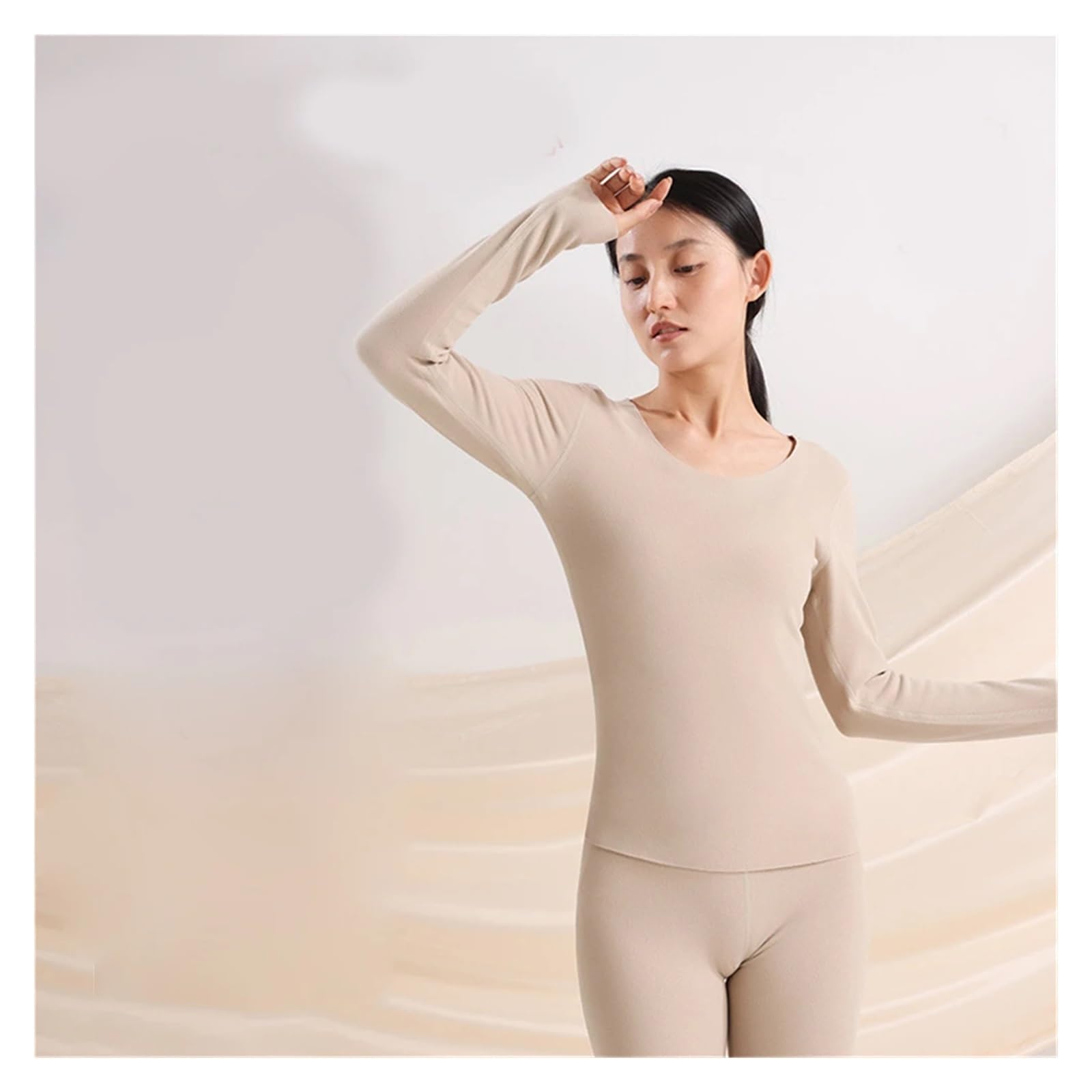 Ropa Interior Térmica Mujer Traje de ropa interior térmica sin costuras for mujer, lencería con parte inferior de terciopelo, pantalones ajustados de manga larga con cuello redondo de talla grande, co