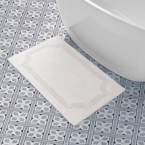 Laura Ashley Tapete de baño reversible de algodón, 21 x 34 pulgadas, color marfil