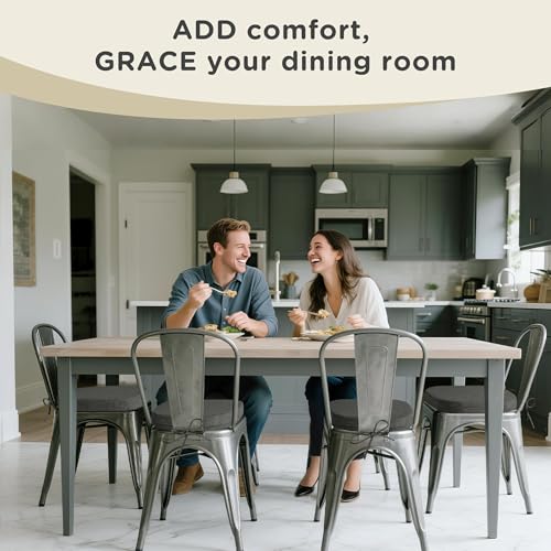 Image of AddGrace Set of 6 Chair Cushions for Metal Dining Chairs 14x14 Dark Grey | Non Slip,Washable Removable Cover with Ties, Textured, for Kitchen Dining Room Indoor, Hard Wooden Chairs, Family Gathering