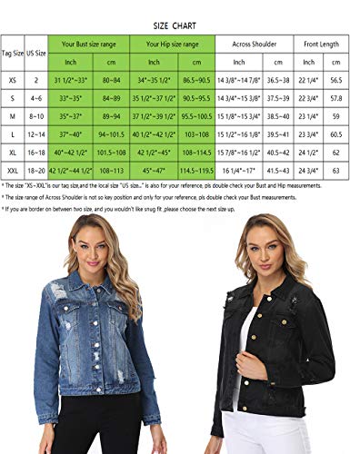 Dilgul Women's Ripped Distressed Casual Long Sleeve Basic Button Down Denim Jean Jacket Blue Xl #TOP5