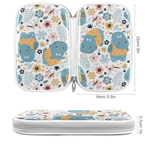 Image of Hippopotamus Floral Marble Pencil Bag Case Zipper Pencil Holder Organizer Stationary Pen Bag Cosmetic Makeup Bag Pouch Purse for School Office Supplies