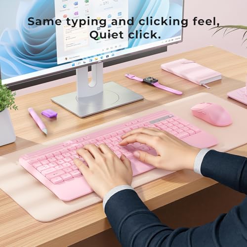 Image of KOPJIPPOM Wireless Keyboard and Mouse Set with Quiet Keys, 2.4G Full Size Ergonomic Keyboard with Wrist Rest, Protective Covers, Soft Touch Silent Design for Windows, Computer, PC and Laptop