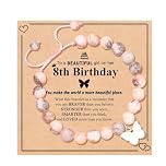 Natural Stone Butterfly Bracelet, Birthday Gifts for 8 Year Old Girls with Card Motivational Girls Bracelets 8 Year Old Girl Gifts Birthday Presents Age 8 Daughter Granddaughter Niece Sister Friends