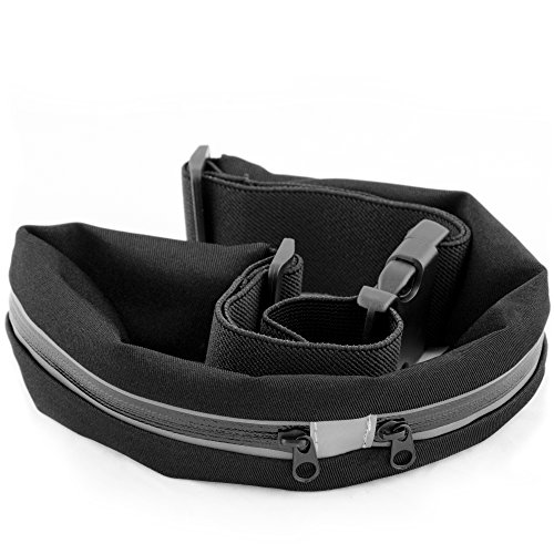 NEVEQ Cinturón Negro de Running Dos Bolsillos. Cinturón cómodo para Sujetar tu teléfono Inteligente y Accesorios Mientras corres o caminas. Material de Primera Calidad.
