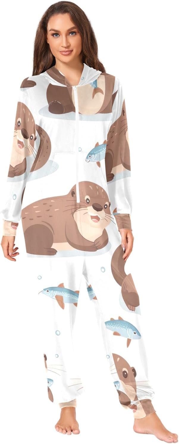 GAIREG Seal Fish White Adult Onesie Pajamas, Soft Crystal Velvet One Piece Loungewear Sleepwear for Men Women
