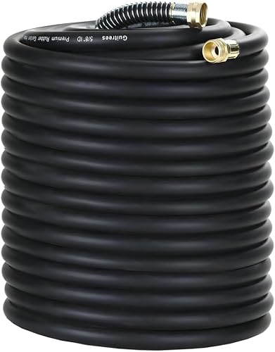 Guitrees 250FT 5/8 Heavy Duty Rubber Garden Hose - 300psi Working, 1000psi Burst - Hot/Cold Water - Five-Layered Braiding for Durability - Versatile for Gardening, Agriculture, Construction(Black)